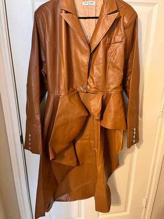 Zara Jackets & Blazers - Zara Camel Brown Faux Leather Peplum Trench